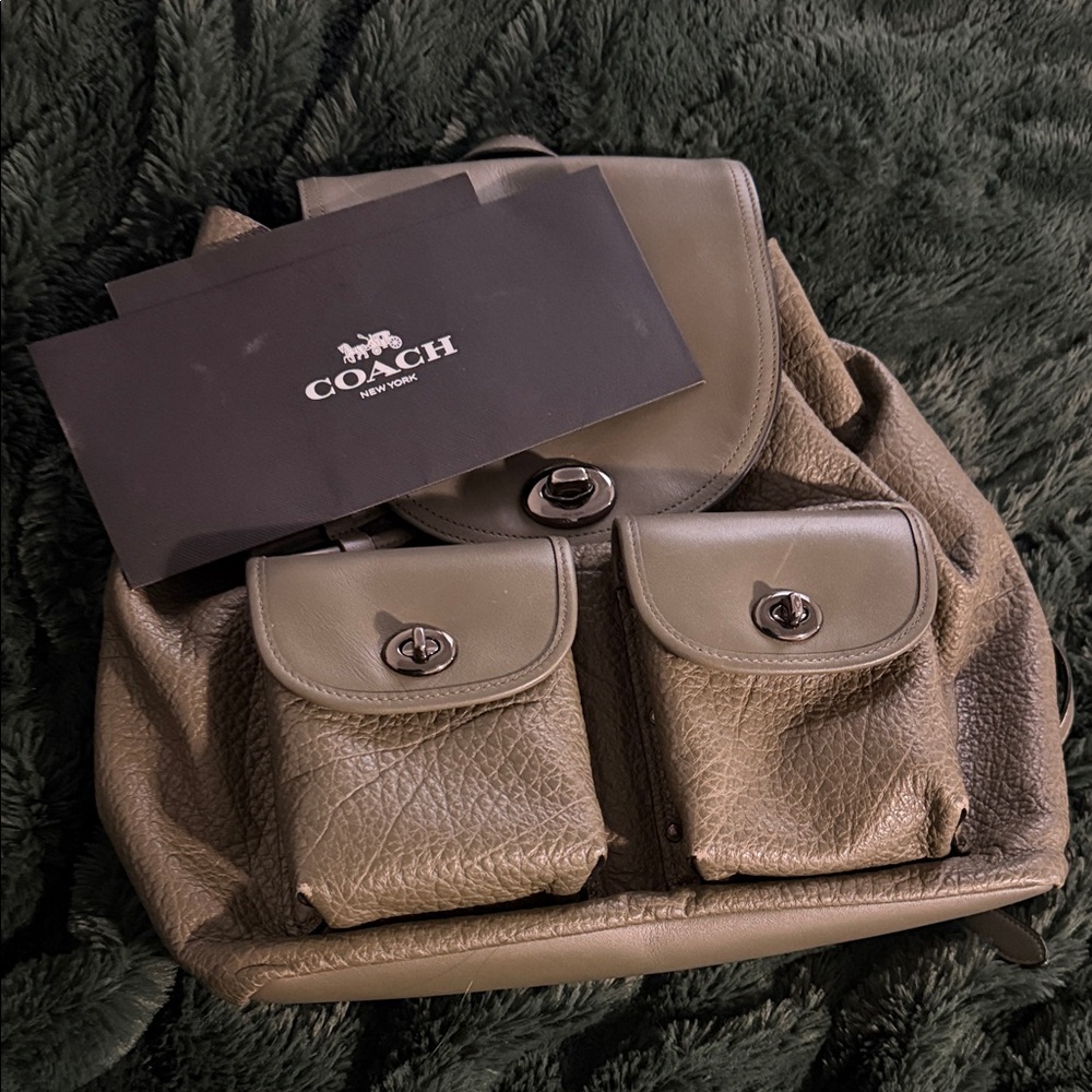 Coach Sage Green Leather Backpack